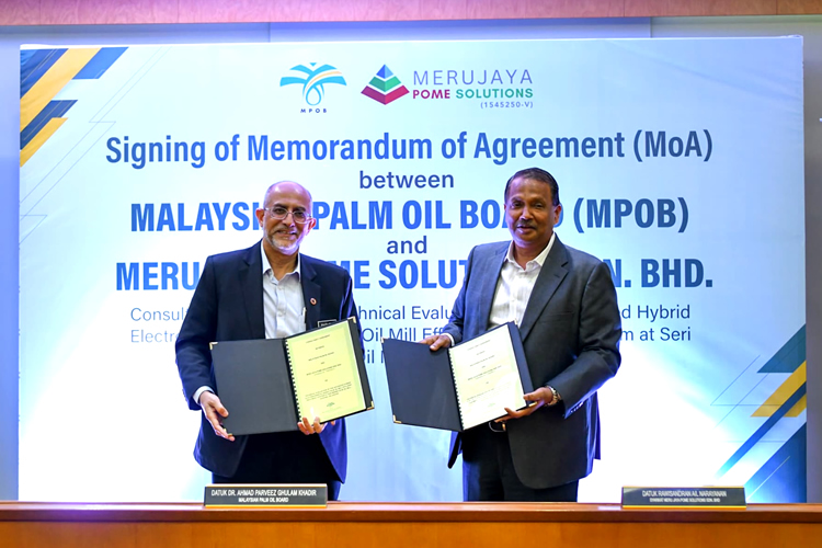Signing Ceremony: Memorandum of Agreement between MPOB and Meru Jaya POME Solutions on Technical Evaluation of the Advanced Hybrid Electrochemical-based Palm Oil Mill Effluent Treatment System at Seri Morib Palm Oil Mill, Banting